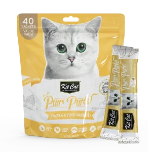 Kit Cat Purr Puree Liquid Cat Treats Value Pack - Chicken & Fiber (Hairball Control) (40 Sticks)